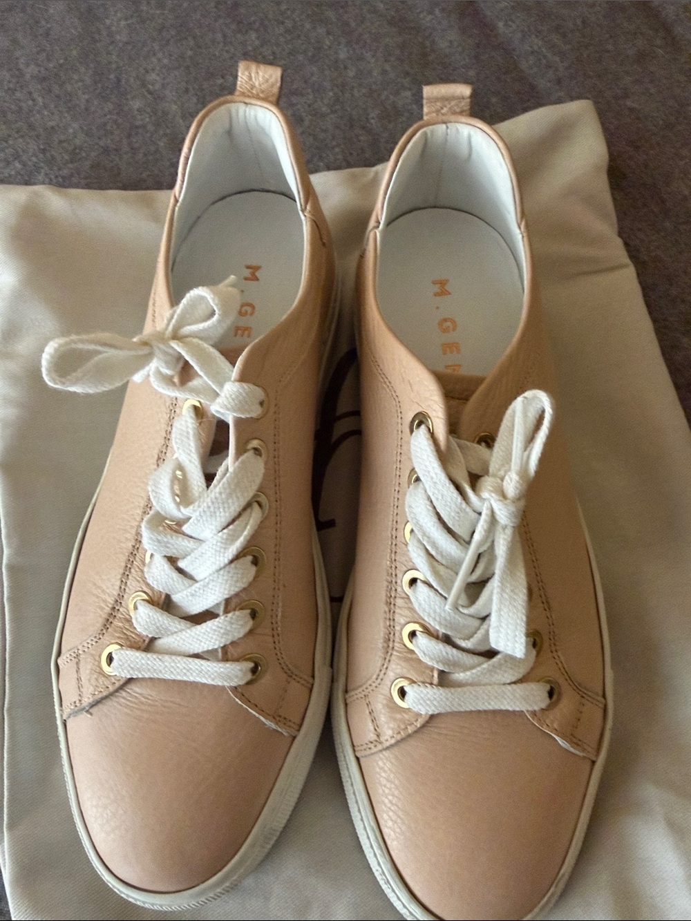 M. Gemi Pale Pink Leather Low-Top Lace-Up Sneakers